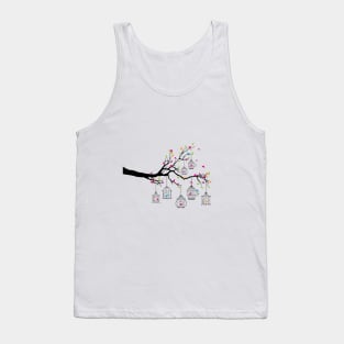 tree branch with birds and birdcages Tank Top